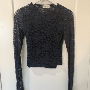 Navy Blue Lace Long Sleeve Top